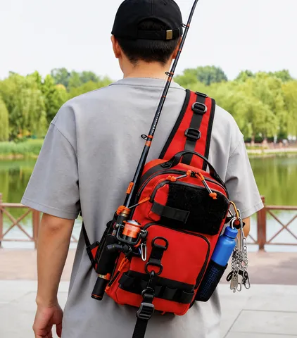 Sac de Pêche Multi-fonctionnel en Plein Air en Tissu Oxford Imperméable Sac de Poitrine Bandoulière Équipement Tactique