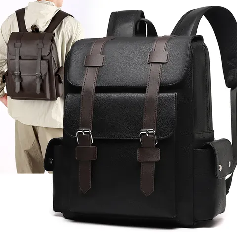 Vintage PU Leder Lässig Rucksack Große Kapazität Reisen Schule Büchertasche Mit Schnalle Für Männer Und Frauen Wasserdicht