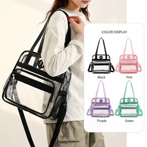 Sac de Voyage Transparent PVC Multi-Poches Cabas Transparent Imperméable Sac à Bandoulière pour Concerts