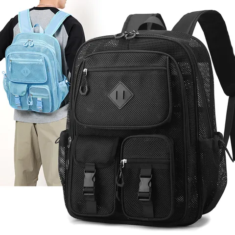 Casual Mesh Hollow Out Backpack Large Capacity Travel School Bookbag Breathable Lightweight Daypack For Women Men