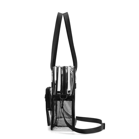 Sac de Voyage Transparent PVC Multi-Poches Cabas Transparent Imperméable Sac à Bandoulière pour Concerts