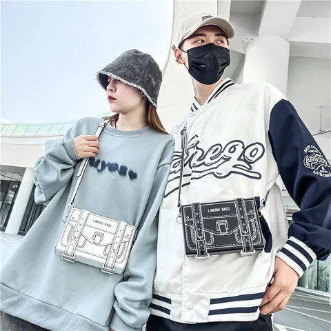 PU Leder 2D Cartoon Comic Stil Umhängetasche Box Bag Süßes Paar Trendige Einzelne Schulter Kleine Quadratische Tasche