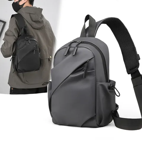 Mens Waterproof Chest Bag Casual Street Style Sling Bag Crossbody Bag Multifunctional Film Leather Daypack