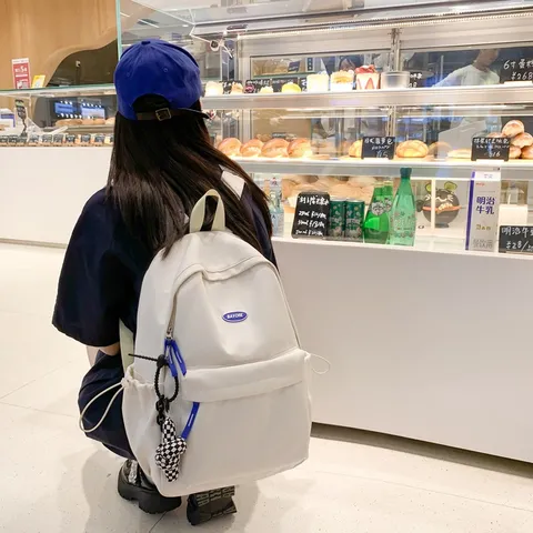 Minimalistischer Casual Nylon Rucksack Für Damen Herren Großes Kapazität Wasserdichter Schulbuch Rucksack Einfarbig Tägliche Reise Daypack
