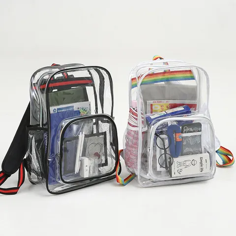 Transparenter PVC Rucksack Großes Fassungsvermögen Wasserdichte Schultasche Freizeit Tagesrucksack Mit Vordertasche Für Damen Herren