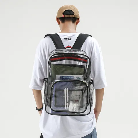 Transparenter PVC Rucksack Großes Fassungsvermögen Wasserdichte Schultasche Freizeit Tagesrucksack Mit Vordertasche Für Damen Herren