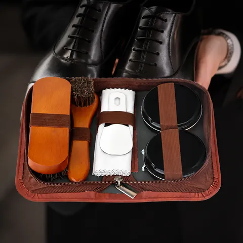 Professionelles Leder Schuhpflege Set Reinigungs Polierbürste Metall Schuhlöffel