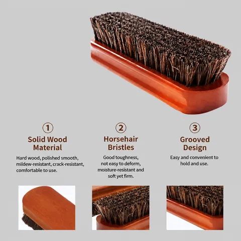 Wooden Horsehair Shoe Brush Beech Wood Handle Leather Cleaning Polishing Dust Removal Tool Household Shoe Care Brush