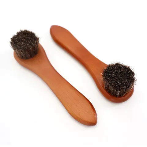 Brosse à Chaussures à Long Manche Poils Souples en Bois de Hêtre et Crin de Cheval pour Entretien du Cuir