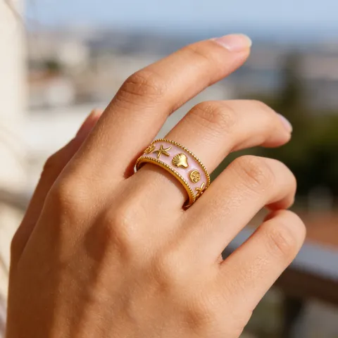 Vergoldeter Kupfer Seestern Muschel Offener Ring Retro Emaille Ozean Strand Urlaub Verstellbarer Ring Für Damen Schmuck Geschenk