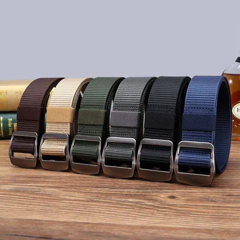 Men Tactical Canvas Belt Outdoor Training Woven Nylon Strap With Metal Smooth Buckle Casual Fashion Waist Belt