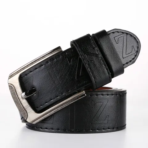 Men's Vintage Casual Faux Leather Belt With Alloy Pin Buckle Embossed Letter Design Fashion Waistband For Jeans Daily Wear