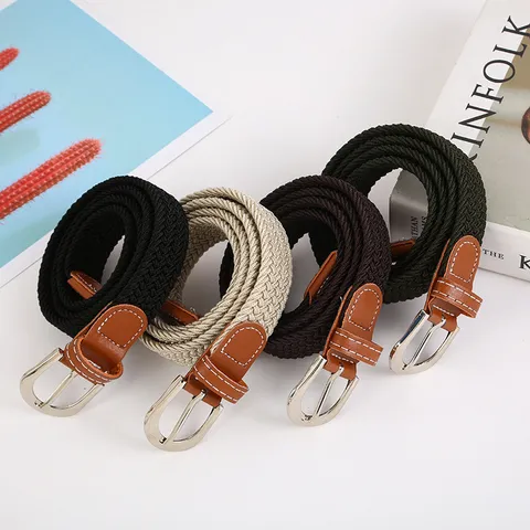 Unisex Elastic Woven Belt Casual Stretch Braided Canvas Belt Metal Pin Buckle Adjustable Pants Waistband Accessories