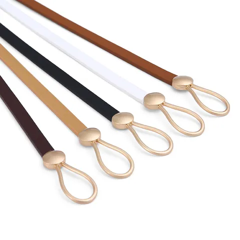 Minimalist PU Leather Belt For Women Casual Simple Metal Ring Buckle Thin Waist Belt Jeans Dress Waistband Fashion Accessories