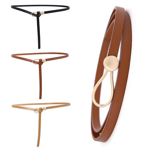 Minimalist PU Leather Belt For Women Casual Simple Metal Ring Buckle Thin Waist Belt Jeans Dress Waistband Fashion Accessories