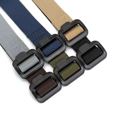 Men Tactical Nylon Belt Outdoor Casual Military Training Waist Belt Smooth Plastic Buckle Adjustable Webbing Belt