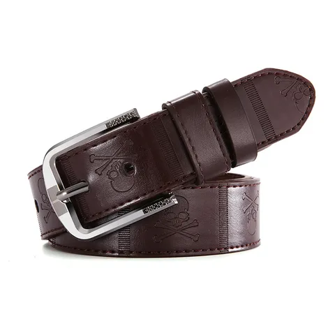 Men's Retro Vintage Casual Faux Leather Belt Skull Embossed Pin Buckle PU Leather Belt For Fashion Pants Accessories