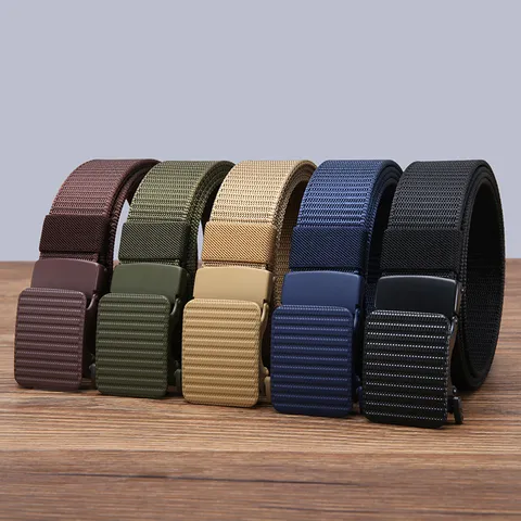 Men Tactical Nylon Canvas Belt Alloy Automatic Buckle Casual Minimalist Outdoor Military Training Waist Belt