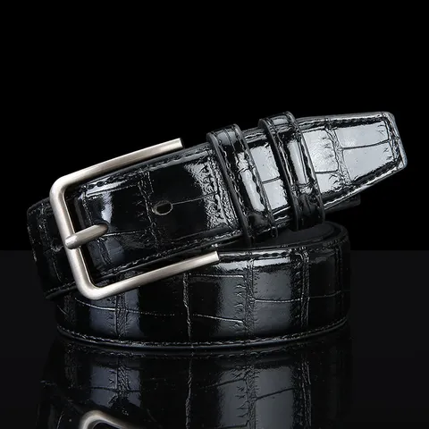 Men's Retro PU Leather Belt Business Casual Embossed Crocodile Pattern Metal Pin Buckle Belt For Jeans Daily Commute