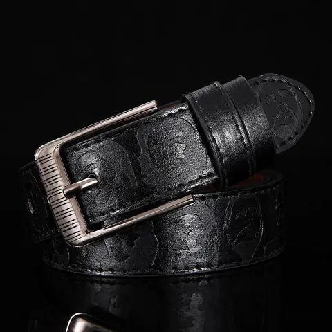 Men Casual Faux Leather Belt Vintage Embossed Portrait Pin Buckle Jeans Belt Fashion Accessories For Men