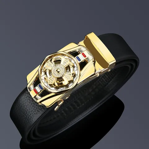 Heren Automatische Gesp Riem Roterend Wiel Ontwerp Kunstleder Casual Business Mode Tailleband Metalen Beslag