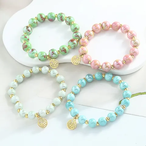 Handmade Jingdezhen Ceramic Beaded Bracelet New Chinese Style Colorful Glaze Ceramic Beads Bracelet Fashion Jewelry For Women