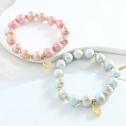 Handmade Jingdezhen Ceramic Beaded Bracelet New Chinese Style Colorful Glaze Ceramic Beads Bracelet Fashion Jewelry For Women