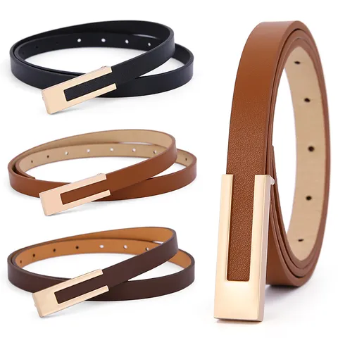 Women's Casual Versatile PU Leather Belt Fashion Smooth Metal Buckle Simple Skinny Waist Belt For Jeans Dress