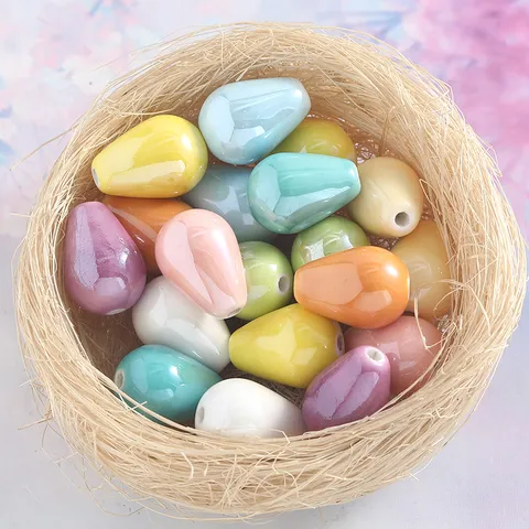 Electroplated Macaron Ceramic Teardrop Loose Beads DIY Jewelry Accessories Colorful Hole Bracelet Beading Material Pack