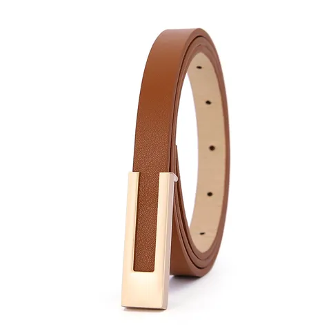 Women's Casual Versatile PU Leather Belt Fashion Smooth Metal Buckle Simple Skinny Waist Belt For Jeans Dress