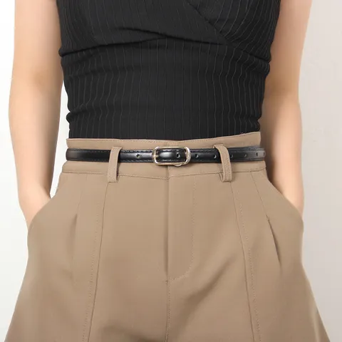 Women's Thin PU Leather Belt Minimalist Casual Metal Pin Buckle Waist Belt For Jeans Dresses Fashion Accessories