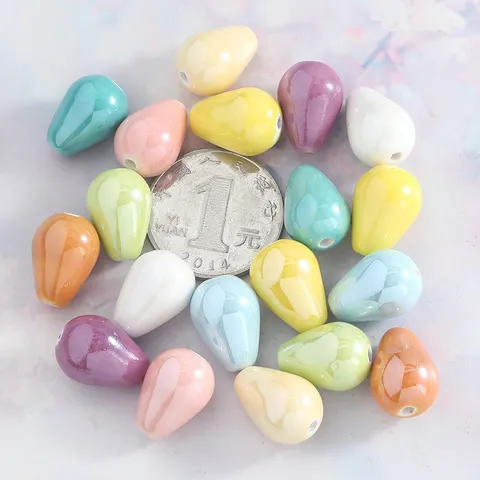 Electroplated Macaron Ceramic Teardrop Loose Beads DIY Jewelry Accessories Colorful Hole Bracelet Beading Material Pack