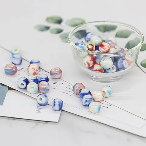 Jingdezhen Ceramic Beads 8mm Round Glazed Porcelain Beads For DIY Jewelry Making Bracelet Necklace Crafts