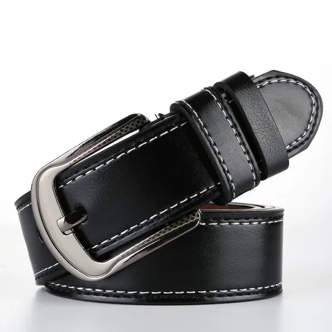 Men's Casual PU Leather Belt Pin Buckle Vintage Fashion Waistband With Contrast Stitching For Men Daily Wear