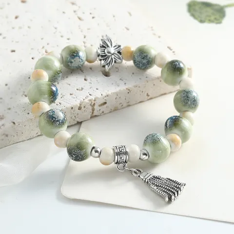 Jingdezhen Ceramic Beaded Bracelet New Chinese Style National Tide Handmade Woven Jewelry Gift for Women