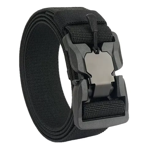 Unisex Tactical Nylon Belt Quick Release Magnetic Buckle Stretch Woven Belt Casual Outdoor Training Waist Belt