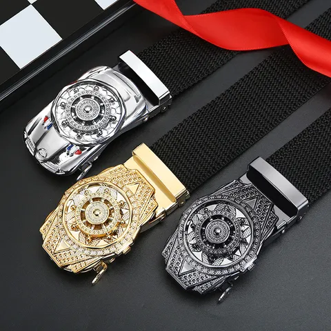 Unisex Tactical Canvas Belt Automatic Buckle Alloy Metal Rotating Wheel Design Casual Fashion Waist Belt For Men Women