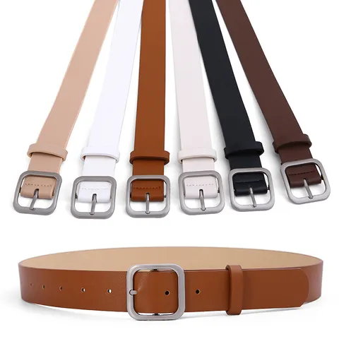 Women's Retro Minimalist PU Leather Belt All-Match Casual Jeans Waist Belt With Square Metal Buckle Fashion Accessories