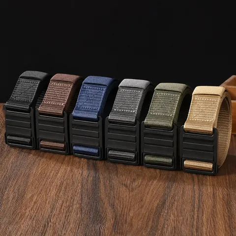 Men Tactical Canvas Belt Outdoor Nylon Quick Release Buckle Belt Military Training Work Pants Belt