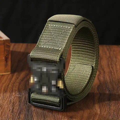 Men Tactical Canvas Belt Outdoor Nylon Quick Release Buckle Belt Military Training Work Pants Belt