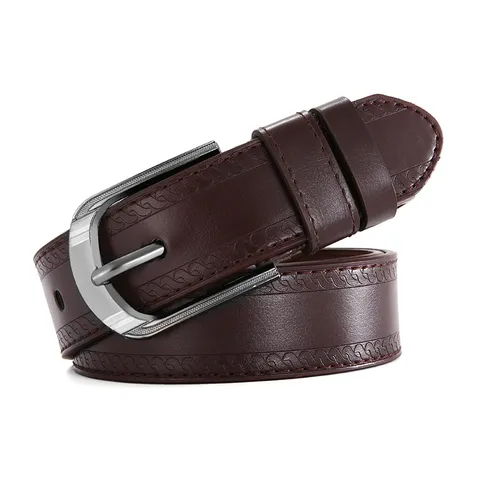Men Casual Vintage Embossed Faux Leather Belt Pin Buckle Retro Waistband For Jeans Men Fashion Accessories