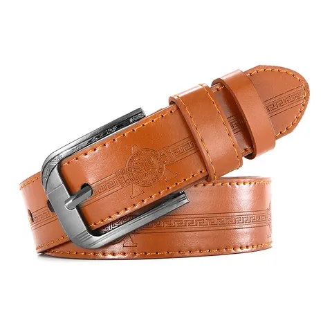 Cintura con Fibbia ad Ardiglione in Pelle Sintetica Casual da Uomo Vintage Motivo Geometrico Goffrato Moda Lavoro Pantaloni Cintura Accessori Uomo