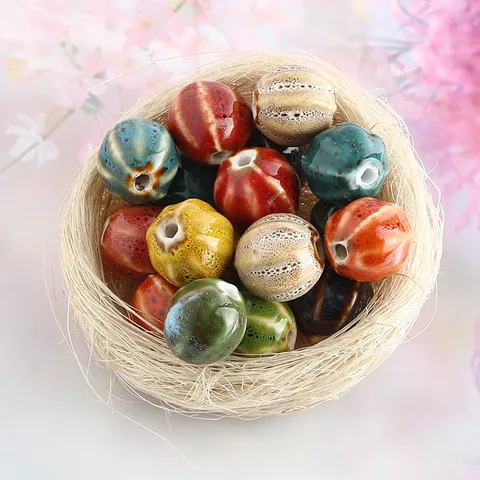 Vintage Ceramic Loose Beads Watermelon Pattern Glazed DIY Jewelry Making Accessories Handcrafted Spacer Beads For Bracelet