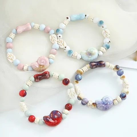 Jingdezhen Handmade Ceramic Beaded Bracelet Sweet Niche Versatile Cute Animal Floral Charm Bracelet Jewelry Gift For Women