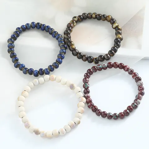 Artistic Ceramic Beaded Bracelet Handmade Glazed Round Bead Single Circle Hand Jewelry For Women Daily Casual