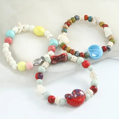 Jingdezhen Handmade Ceramic Beaded Bracelet Sweet Niche Versatile Cute Animal Floral Charm Bracelet Jewelry Gift For Women