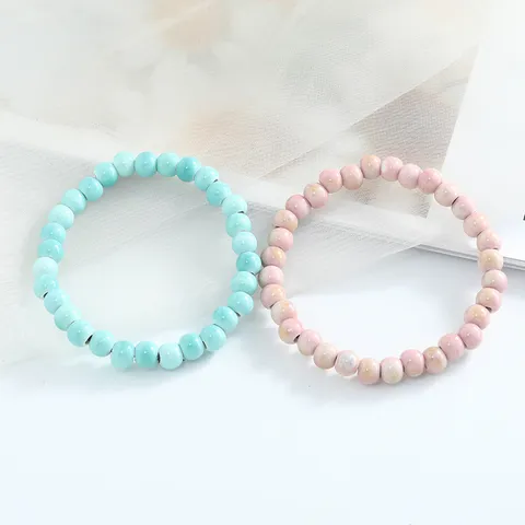 Artistic Ceramic Beaded Bracelet Handmade Glazed Round Bead Single Circle Hand Jewelry For Women Daily Casual