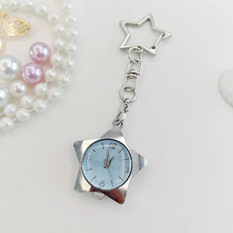Fashion Pentagram Star Keychain Watch For Women Alloy Case Quartz Movement Nurse Watch Casual Student Pocket Watch Gift