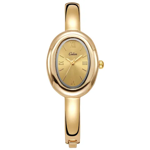 Damen Mode Armreif Uhr Elegant Oval Badewanne Form Gehäuse Römische Ziffern Quarz Uhr Metall Armband Handgelenk Schmuck