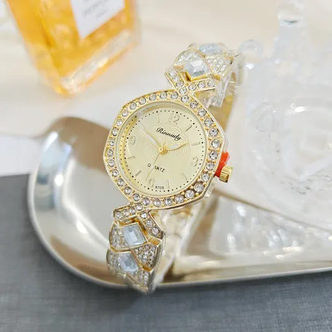 Reloj de Lujo de Aleación con Strass para Mujer Reloj de Cuarzo con Textura de Sirena Elegante Reloj Cuadrado con Cadena Geométrica